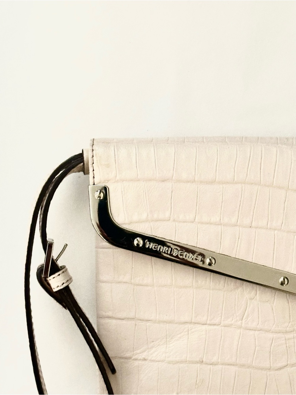 henri bendel “The Deb” Croc-Embossed Leather Wristlet in Pale Pink - Picture 3 of 7